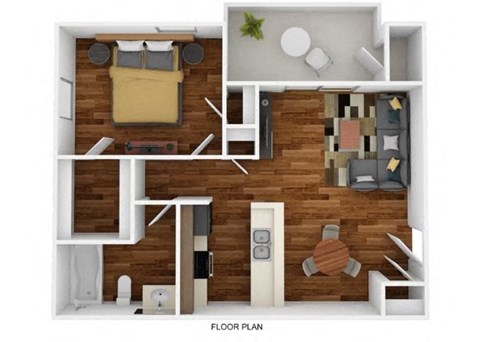 Floor plan for 1 bed, 1 bath, 675 sqft